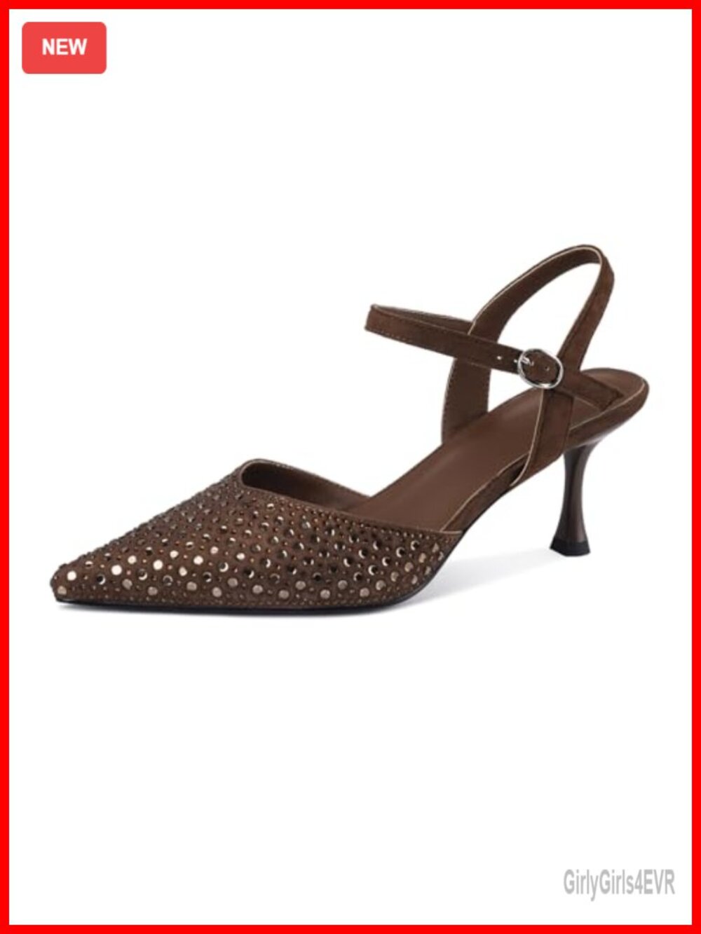 Rhinestone Kitten Heel Slingback Pumps Pointed Toe Dress Shoes